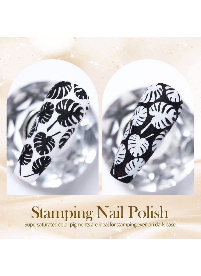 Born Pretty Nail Art Stamping Polish White Black Manicure Image Stamp Polish Set Print Polish Varnish 2 Bottles