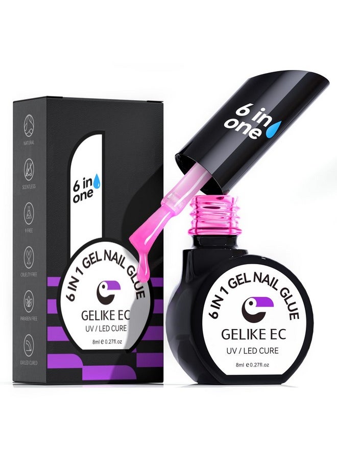 UV Glue for Nails - 6 in 1 UV Nail Glue with Jelly Gel Polish Base Coat,Gelike EC Strong Adhesive for Press on Nails Acrylic Tips,Ideal for Salon and Beginners