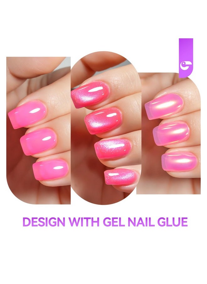 UV Glue for Nails - 6 in 1 UV Nail Glue with Jelly Gel Polish Base Coat,Gelike EC Strong Adhesive for Press on Nails Acrylic Tips,Ideal for Salon and Beginners