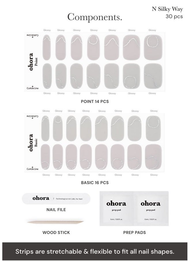 ohora Semi Cured Gel Nail Strips (N Silky Way) - Nude, Metallic, Works with Any UV/LED Nail Lamps, Salon-Quality, Easy to Apply & Remove - Christmas Gel Nail Wraps, stickers, Christmas stockings