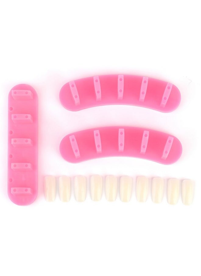 Rolabling 3pcs False Nail Art Tips Practice Display Stand Tool with 10 pcs False Nail Tips for Gel Nail Polish DIY Nail Training Tools (Rose) (display stand)