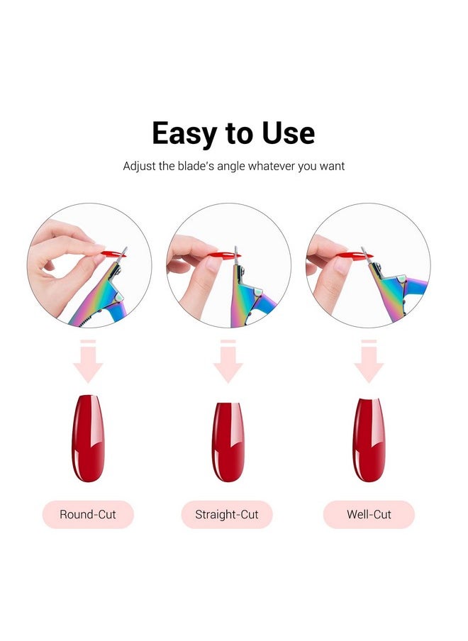 MelodySusie Acrylic Nail Clippers with 15pcs Magnet Sizers, Professional Nail Clippers Cutters for Long Acrylic Gel Nails Tips, Adjustable Stainless Nail Trimmer, Manicure Tool for Salon Home, Rainbow
