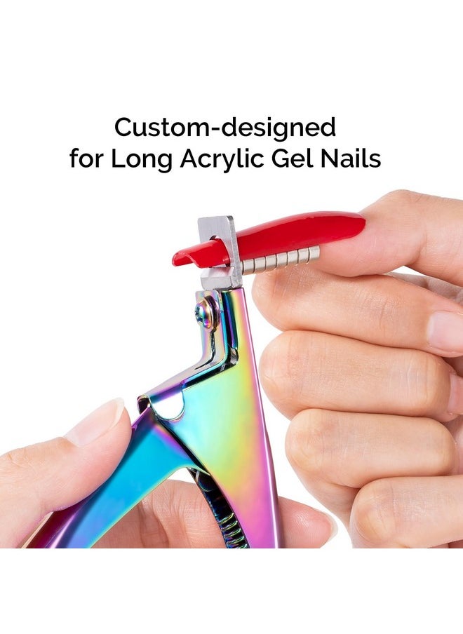 MelodySusie Acrylic Nail Clippers with 15pcs Magnet Sizers, Professional Nail Clippers Cutters for Long Acrylic Gel Nails Tips, Adjustable Stainless Nail Trimmer, Manicure Tool for Salon Home, Rainbow
