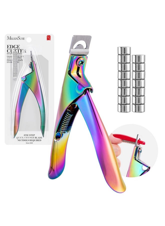 MelodySusie Acrylic Nail Clippers with 15pcs Magnet Sizers, Professional Nail Clippers Cutters for Long Acrylic Gel Nails Tips, Adjustable Stainless Nail Trimmer, Manicure Tool for Salon Home, Rainbow