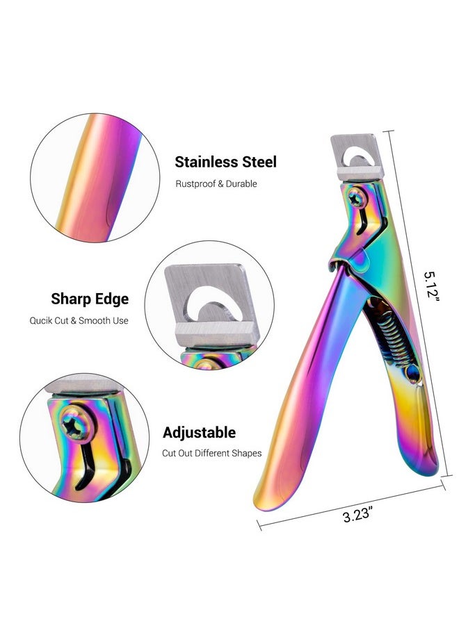 MelodySusie Acrylic Nail Clippers with 15pcs Magnet Sizers, Professional Nail Clippers Cutters for Long Acrylic Gel Nails Tips, Adjustable Stainless Nail Trimmer, Manicure Tool for Salon Home, Rainbow