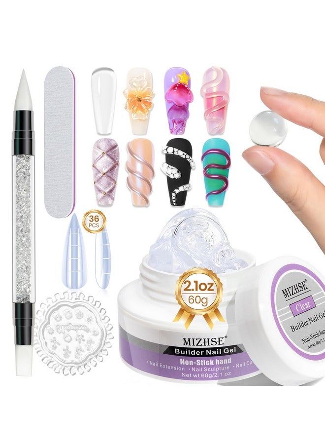 MIZHSE Solid Builder Gel for Nails, 60g Large Capacity Clear Hard Gel for Nails 3D Sculpting Gel Non-Sticky Hand Carving Gel U V/LED Nail Extension Gel with 3D Silicone Mold Nail Art Salon Home DIY