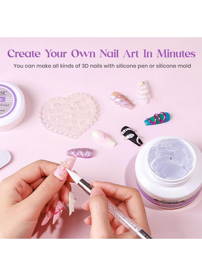 MIZHSE Solid Builder Gel for Nails, 60g Large Capacity Clear Hard Gel for Nails 3D Sculpting Gel Non-Sticky Hand Carving Gel U V/LED Nail Extension Gel with 3D Silicone Mold Nail Art Salon Home DIY