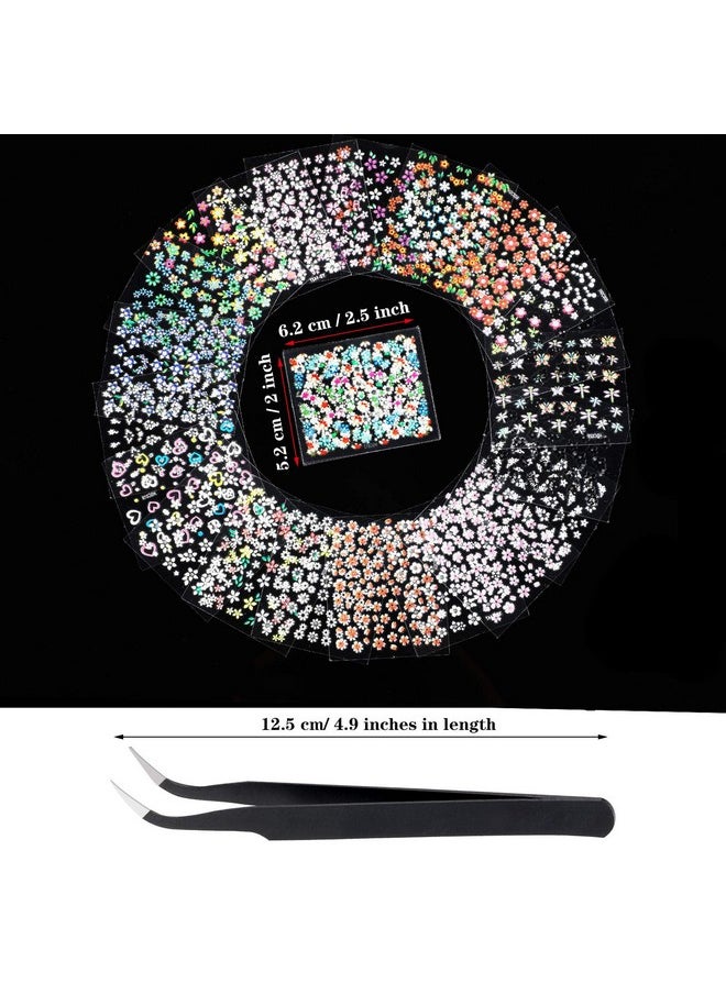 5000 Pieces Flower Nail Stickers 100 Sheets 3D Self-Adhesive Nail Floral Stickers Multi-Design Flower Nail Decals Multicolor Flower Manicure Stickers with Tweezer (Classic-Chic Floral Series)