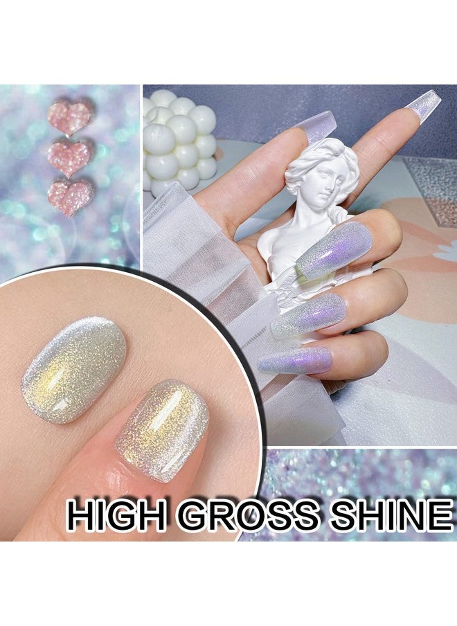 AHAMIOU Aurora Cat Eye Gel Polish Kits Crystal Broken Diamond Magnetic Nail Polish Set Holographic Cats Eyes Gel Nail Polish Shiny Glitter Gel,6PCS