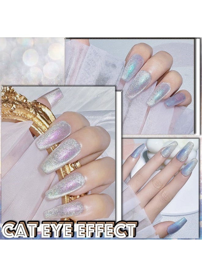 AHAMIOU Aurora Cat Eye Gel Polish Kits Crystal Broken Diamond Magnetic Nail Polish Set Holographic Cats Eyes Gel Nail Polish Shiny Glitter Gel,6PCS