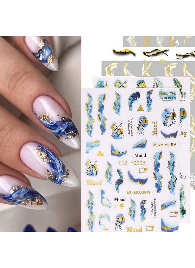 Vnicesli 12 Sheets Nail Art Stickers Decals White Black Gold Stripe Line Nail Decals Marble Wave Nail Art Supplies Nail DIY Decoration 3D Self-Adhesive Nail Accessories for Women French Nail Design