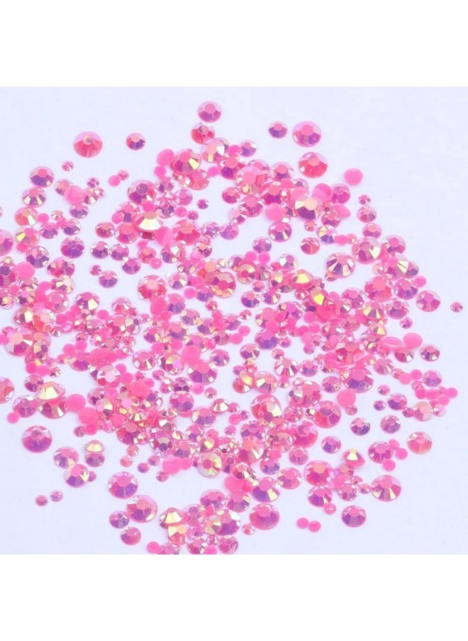 Mixed 1000pcs 2-6mm Dark Rose AB Resin Nail Rhinestones 3D Non Hotfix Glitter Round Flatback Nail Stones Strass Gems Diamonds DIY Nail Art Decoration (17 Dark Rose AB)