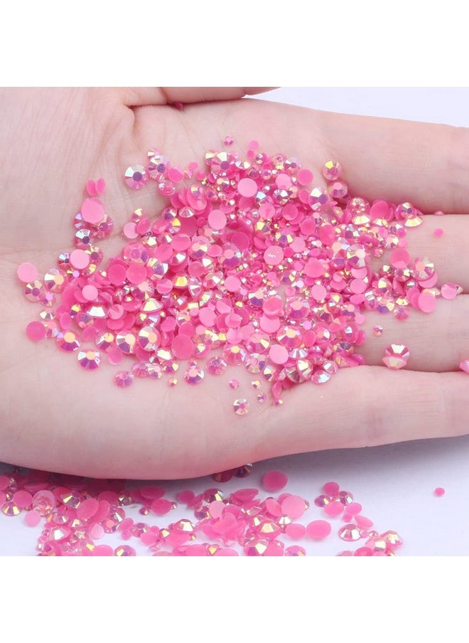 Mixed 1000pcs 2-6mm Dark Rose AB Resin Nail Rhinestones 3D Non Hotfix Glitter Round Flatback Nail Stones Strass Gems Diamonds DIY Nail Art Decoration (17 Dark Rose AB)