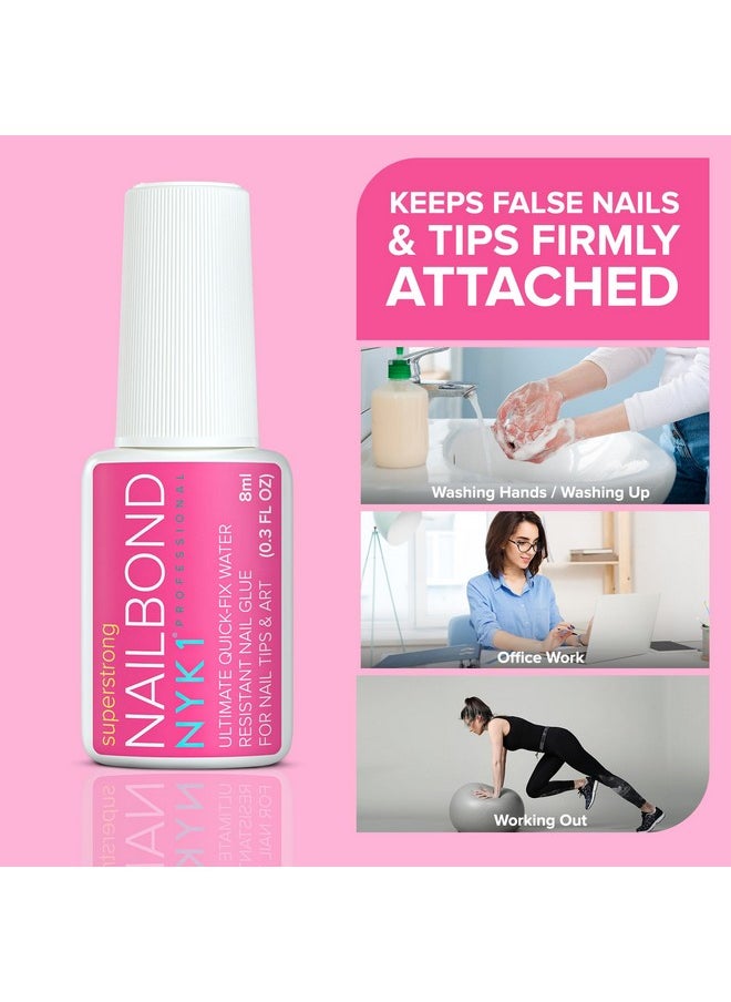 Super Strong Nail Glue for Press On Nails, Nail Tips & Acrylic Nails (8ml) NYK1 Nail Bond Brush On Nail Glue for Press Ons, Long Lasting Nail Glue for Acrylic Nails Fake Nails Tips Nail Glue
