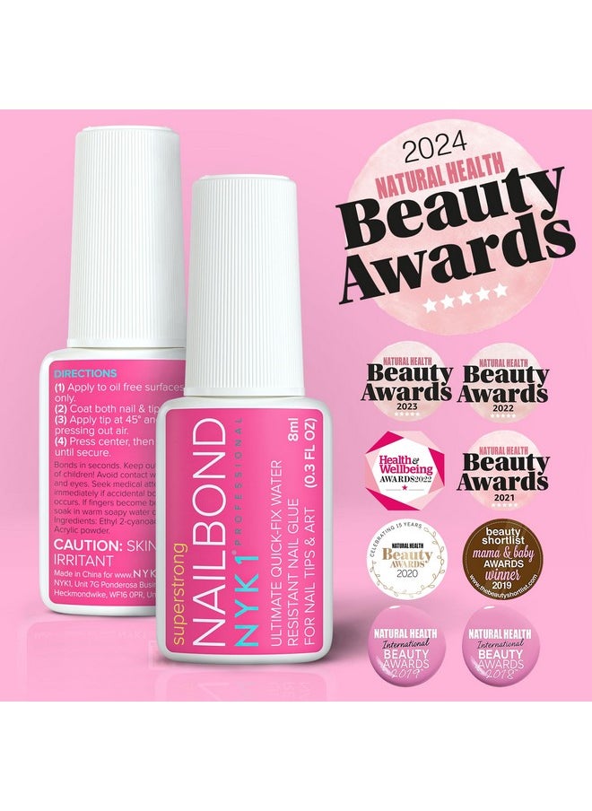 Super Strong Nail Glue for Press On Nails, Nail Tips & Acrylic Nails (8ml) NYK1 Nail Bond Brush On Nail Glue for Press Ons, Long Lasting Nail Glue for Acrylic Nails Fake Nails Tips Nail Glue