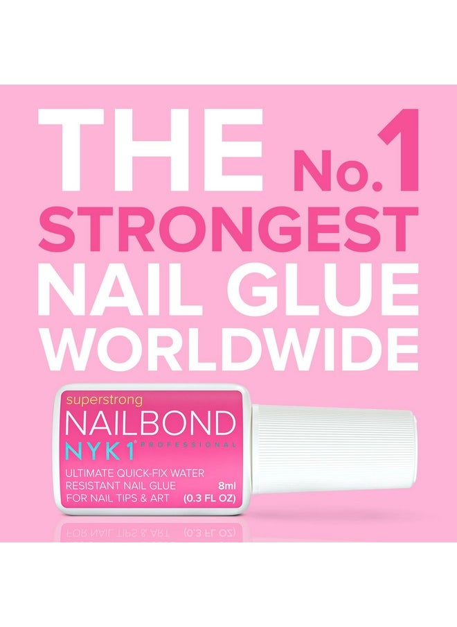 Super Strong Nail Glue for Press On Nails, Nail Tips & Acrylic Nails (8ml) NYK1 Nail Bond Brush On Nail Glue for Press Ons, Long Lasting Nail Glue for Acrylic Nails Fake Nails Tips Nail Glue