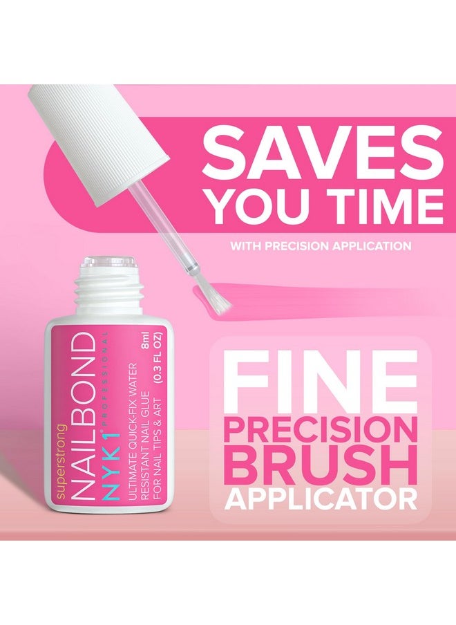 Super Strong Nail Glue for Press On Nails, Nail Tips & Acrylic Nails (8ml) NYK1 Nail Bond Brush On Nail Glue for Press Ons, Long Lasting Nail Glue for Acrylic Nails Fake Nails Tips Nail Glue