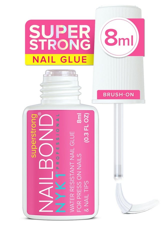 Super Strong Nail Glue for Press On Nails, Nail Tips & Acrylic Nails (8ml) NYK1 Nail Bond Brush On Nail Glue for Press Ons, Long Lasting Nail Glue for Acrylic Nails Fake Nails Tips Nail Glue