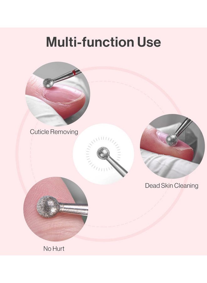 MelodySusie Ball Shape Cuticle Clean Nail Drill Bit 3/32'', Professional Safety Carbide Diamond Nail Bit Nail Cleaner for Cuticle Dead Skin Nail Prepare, Two Way Rotate, Manicure Nail Salon Supplies