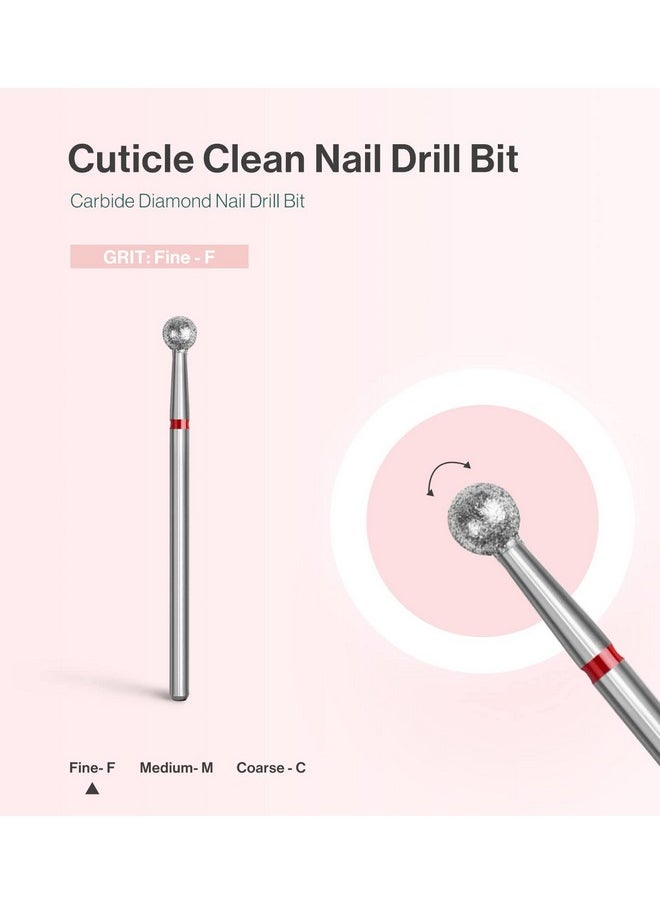 MelodySusie Ball Shape Cuticle Clean Nail Drill Bit 3/32'', Professional Safety Carbide Diamond Nail Bit Nail Cleaner for Cuticle Dead Skin Nail Prepare, Two Way Rotate, Manicure Nail Salon Supplies
