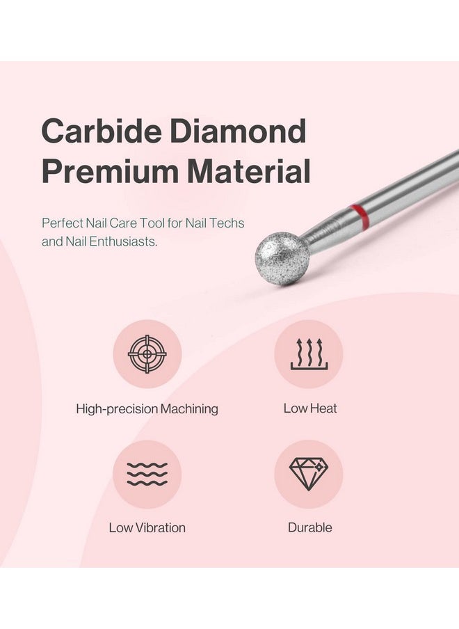 MelodySusie Ball Shape Cuticle Clean Nail Drill Bit 3/32'', Professional Safety Carbide Diamond Nail Bit Nail Cleaner for Cuticle Dead Skin Nail Prepare, Two Way Rotate, Manicure Nail Salon Supplies