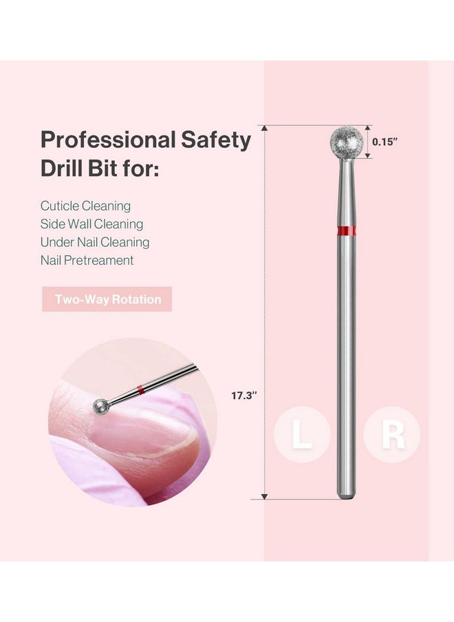 MelodySusie Ball Shape Cuticle Clean Nail Drill Bit 3/32'', Professional Safety Carbide Diamond Nail Bit Nail Cleaner for Cuticle Dead Skin Nail Prepare, Two Way Rotate, Manicure Nail Salon Supplies