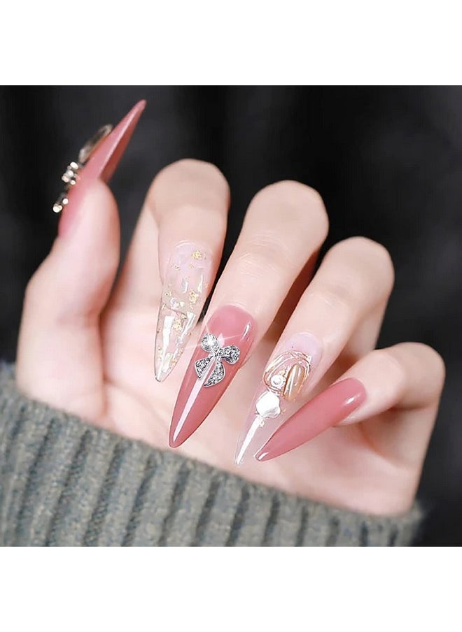 JERCLITY 33 Pieces Silver Alloy Bow Charms for Nails Bow Nail Charms Gems Bowknot Nail Studs Inlaid Pearl Clear Iridescent Rhinestone for Women Girls Nail Art