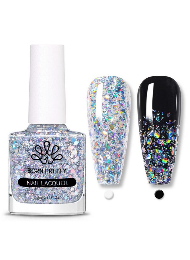 Born Pretty Holographic Nail Polish Silver Glitter Sequins Nail Polish 10ML