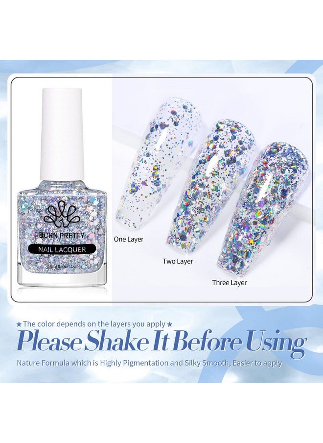 Born Pretty Holographic Nail Polish Silver Glitter Sequins Nail Polish 10ML