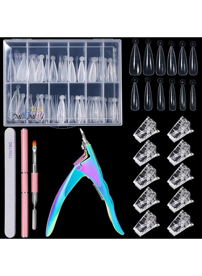 MIKIMIQI Dual Nail Forms Set Poly Gel Quick Building Nail Kit, 120Pcs Stiletto Gel Nail Molds with 10Pcs Nail Tips Clips, Nail Tips Clipper Trimmer, Dual-Ended Poly Extension Gel Brush, Nail File