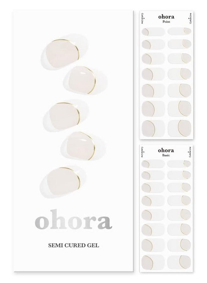 ohora Semi Cured Gel Nail Strips (N Sylph) - White, French, Works with Any UV/LED Nail Lamps, Salon-Quality, Long Lasting, Easy to Apply & Remove - Includes 2 Prep Pads, Nail File & Wooden Stick