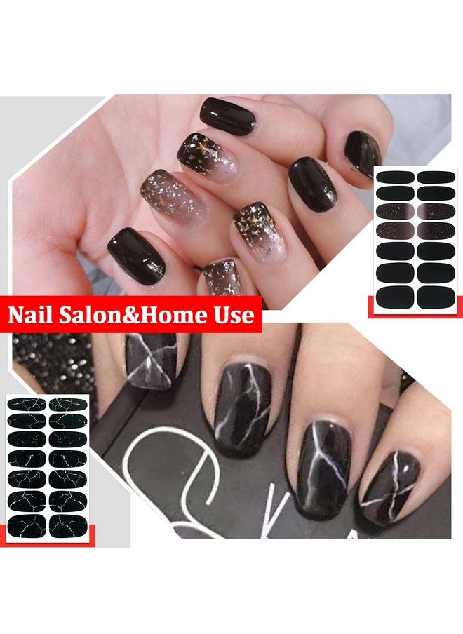 SILPECWEE 20 Sheets Black Style Nail Wraps for Women Stick on Nail Polish Strips Glitter Solid Color Self Adhesive Nail Polish Stickers Fingernail Manicure Sticker Nail Art with 1pc Nail File
