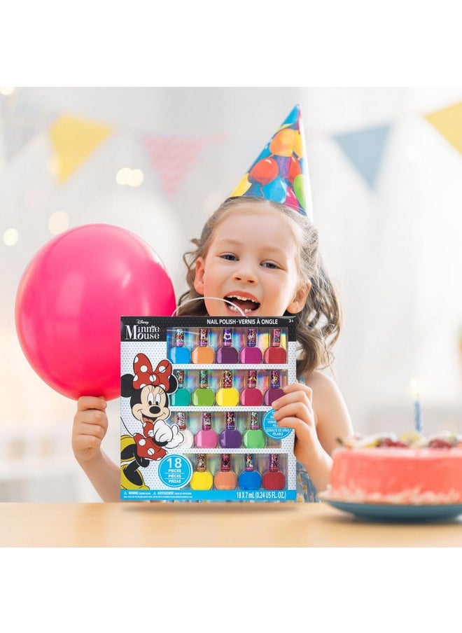 Townley Girl Disney Minnie Mouse 18 Piece Water-Based Nail Polish Set, Quick Dry and Peels-Off, Nail Paint Set for Girls, Perfect for Parties, Sleepovers and Makeovers, Ages 3