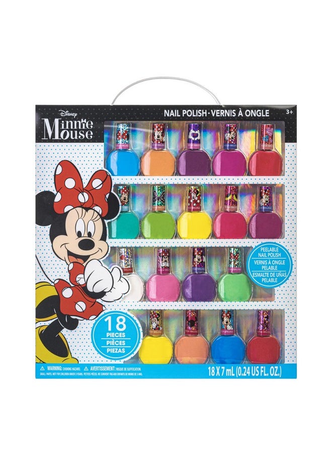 Townley Girl Disney Minnie Mouse 18 Piece Water-Based Nail Polish Set, Quick Dry and Peels-Off, Nail Paint Set for Girls, Perfect for Parties, Sleepovers and Makeovers, Ages 3