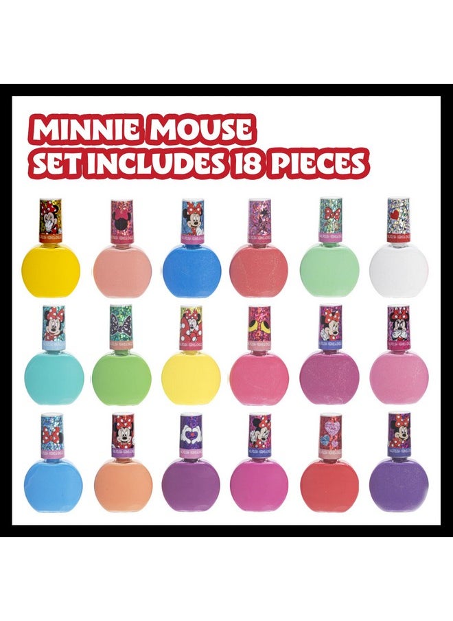 Townley Girl Disney Minnie Mouse 18 Piece Water-Based Nail Polish Set, Quick Dry and Peels-Off, Nail Paint Set for Girls, Perfect for Parties, Sleepovers and Makeovers, Ages 3