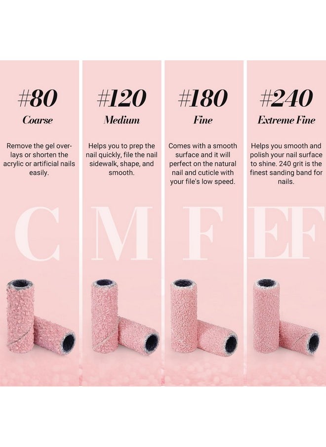 MelodySusie 50 Pcs Nail Drill Bits Small Sanding Bands with 3.1mm Mandrel Bit, 180 Fine Grit Nail File for Acrylic Nails Gel Manicures and Pedicure, Pink