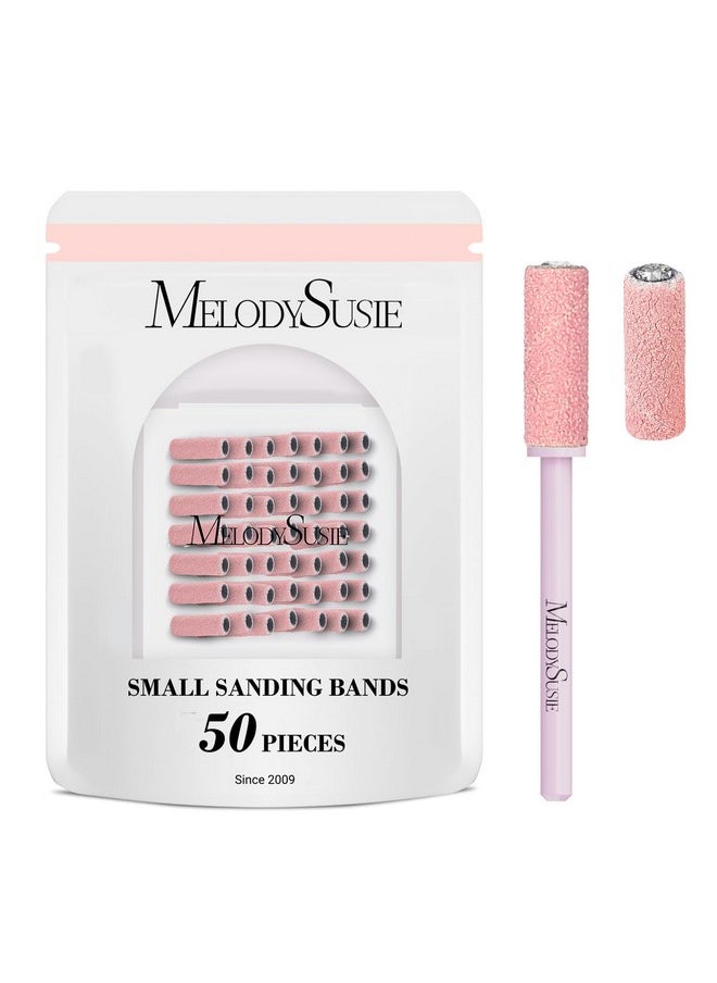 MelodySusie 50 Pcs Nail Drill Bits Small Sanding Bands with 3.1mm Mandrel Bit, 180 Fine Grit Nail File for Acrylic Nails Gel Manicures and Pedicure, Pink