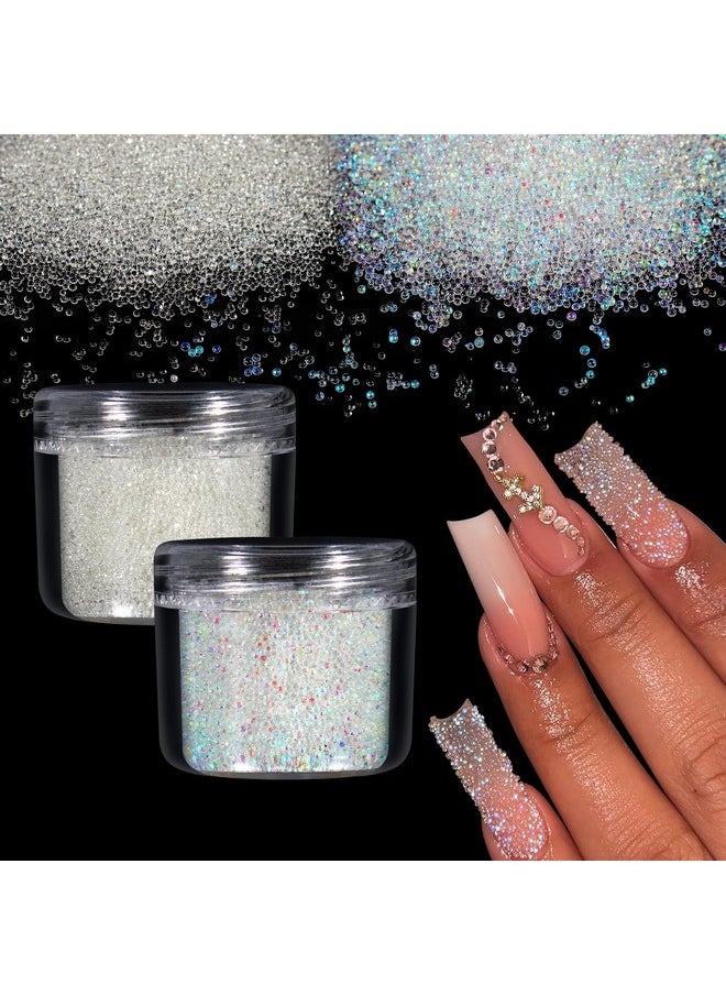 Laza 2 Colors Caviar Beads Nails Micro Pixie Beads 0.6-0.8mm Glass Bubble Beads Iridescent Water Droplets Bubble Beads Crystals Nail Beads for 3D Nail Art Decorations Nail Designs