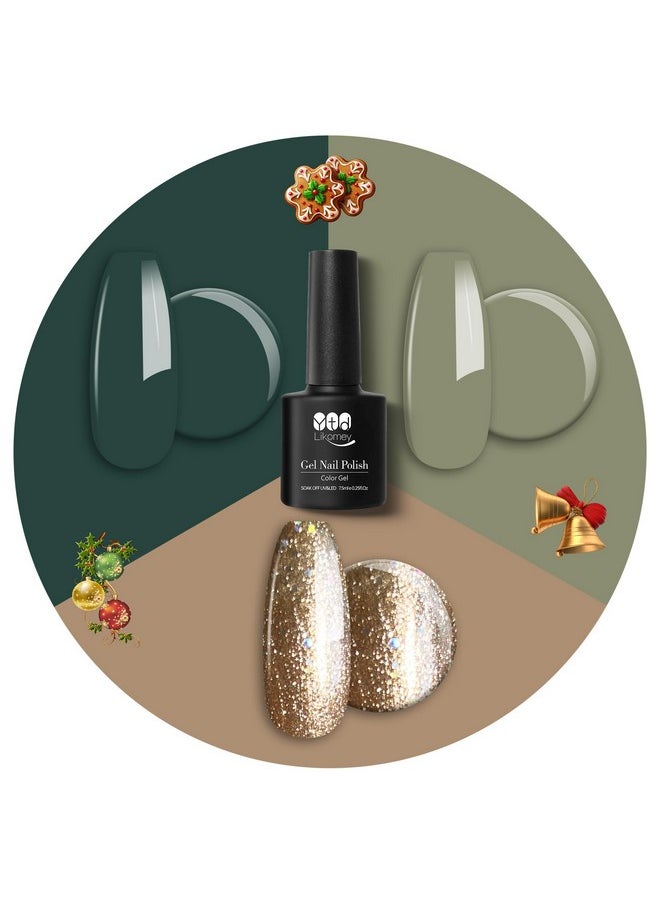 YTD Likomey Gel Polish Set,3 Colors Sage Green Emerald Green Champagne Gold Fashion Color Manicure Christmas Gift UV Nail Gel Varnish Kit,7.5 ml