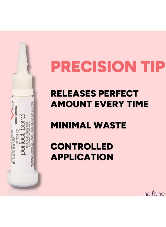 Nailene Perfect Bond Nail Glue - Durable, Easy to Apply False Nail Glue - Repairs Natural Nails - Quick-Drying Nail Adhesive Lasts Up to 7 Days - Pink Tint - 2 g/0.07 oz - 2 Pack