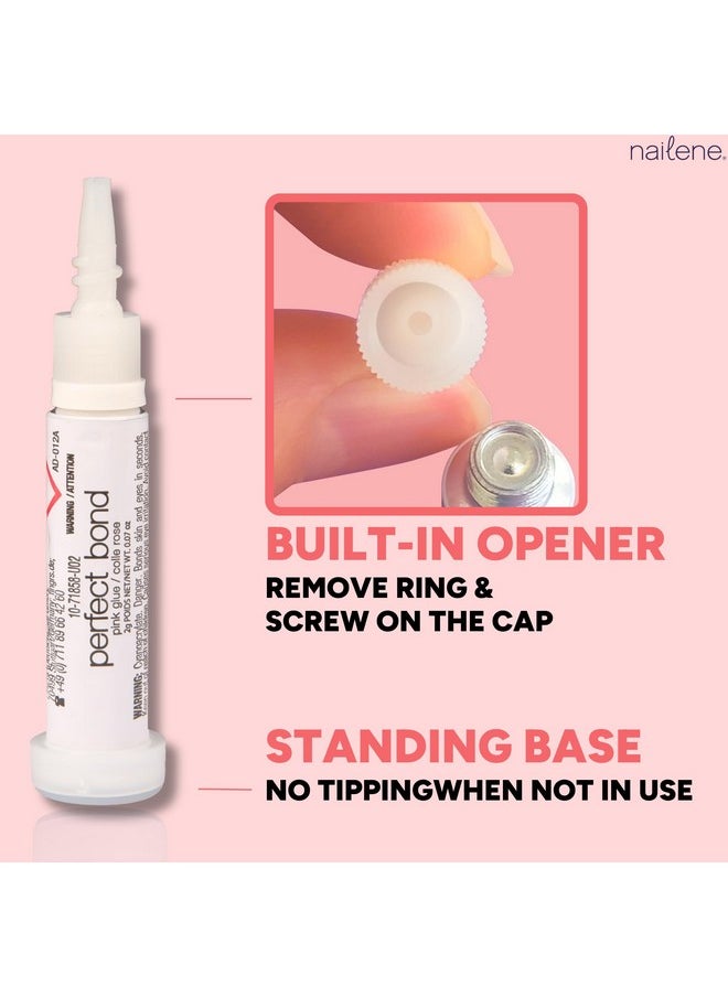 Nailene Perfect Bond Nail Glue - Durable, Easy to Apply False Nail Glue - Repairs Natural Nails - Quick-Drying Nail Adhesive Lasts Up to 7 Days - Pink Tint - 2 g/0.07 oz - 2 Pack