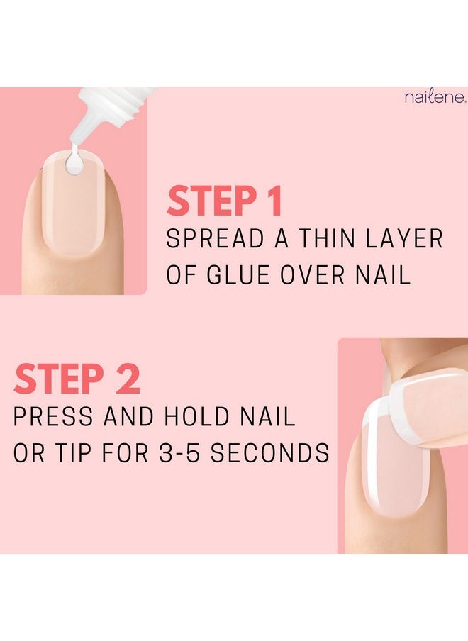 Nailene Perfect Bond Nail Glue - Durable, Easy to Apply False Nail Glue - Repairs Natural Nails - Quick-Drying Nail Adhesive Lasts Up to 7 Days - Pink Tint - 2 g/0.07 oz - 2 Pack