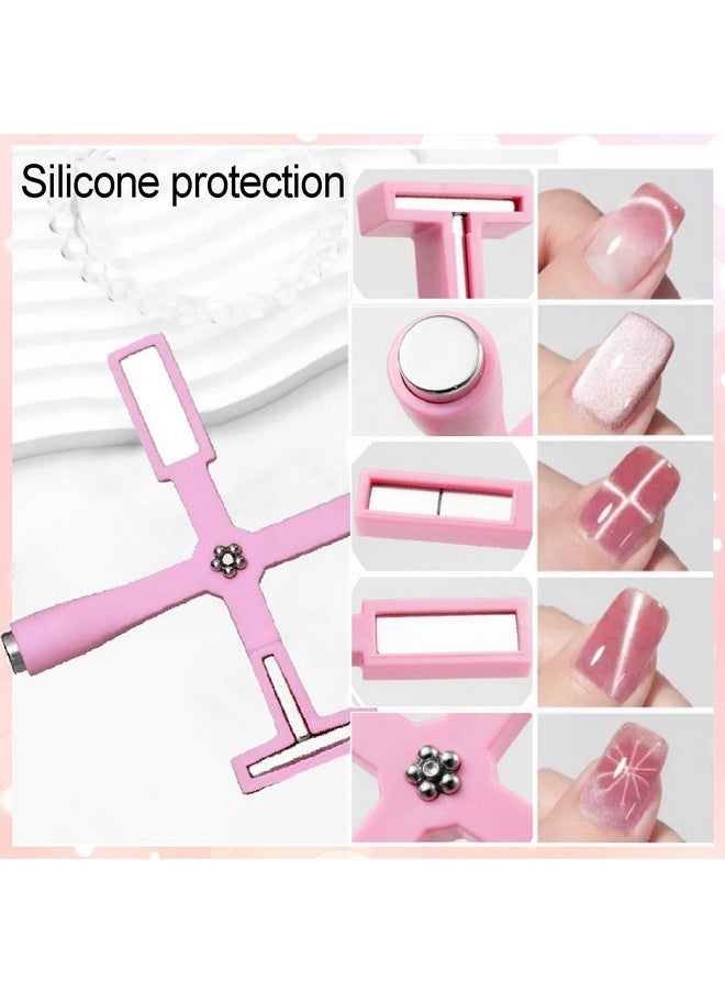 NAILGIL 5 in 1 Nail Magnet Tool, Multi-function Cat Eye Magnet for Nails, Strong Cat Eye Gel Nail Polish Magnetic Stick Accessories for Nail Art Design Salon Quality, Pink