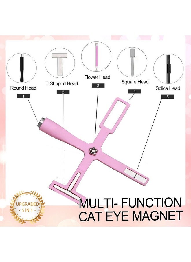 NAILGIL 5 in 1 Nail Magnet Tool, Multi-function Cat Eye Magnet for Nails, Strong Cat Eye Gel Nail Polish Magnetic Stick Accessories for Nail Art Design Salon Quality, Pink