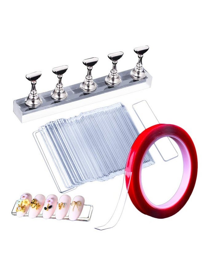 EBANKU Acrylic Nail Display Stand Set, 50Pcs Acrylic Nails Holder Stand with 10M Double Sided Tape for Nails Walls, Magnetic Nail Practice Stand Manicure Tools