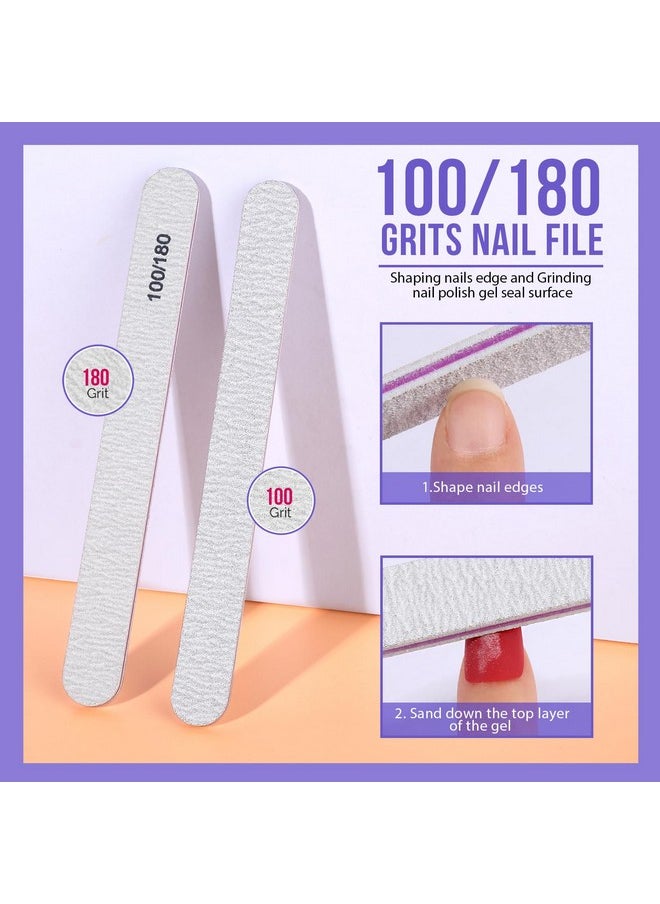 Teenitor Nail Polish Gel Remover Tools Kit with Nail Clips Nail Remover Pads Cuticle Pusher Nail Brushes Nail File Grits 120/180 Buffer Block Grits 400/4000, 6 Pack Purple