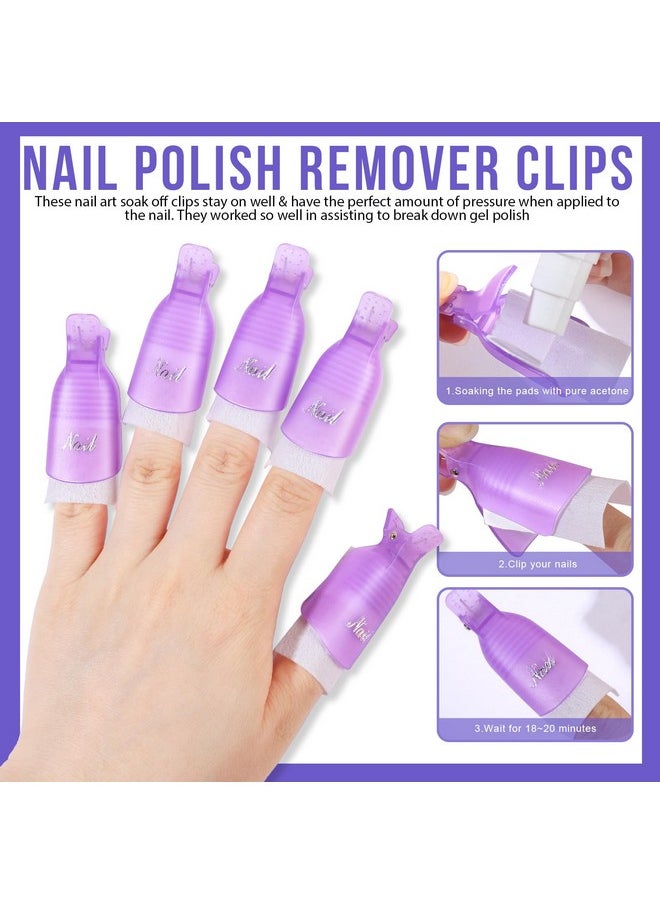 Teenitor Nail Polish Gel Remover Tools Kit with Nail Clips Nail Remover Pads Cuticle Pusher Nail Brushes Nail File Grits 120/180 Buffer Block Grits 400/4000, 6 Pack Purple