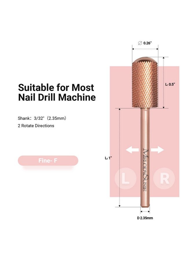 MelodySusie Safety Nail Drill Bits, 3/32'' Smooth Round Top Large Barrel Carbide Bits, Suitable for Manicure Pedicure Cuticle Gel Polishing, Beginners Bits, Rose Gold, Series Bit-S, Fine