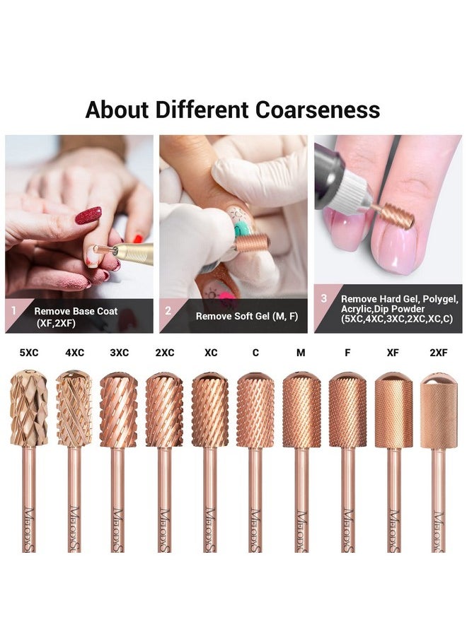 MelodySusie Safety Nail Drill Bits, 3/32'' Smooth Round Top Large Barrel Carbide Bits, Suitable for Manicure Pedicure Cuticle Gel Polishing, Beginners Bits, Rose Gold, Series Bit-S, Fine