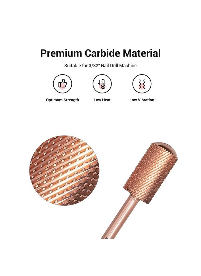 MelodySusie Safety Nail Drill Bits, 3/32'' Smooth Round Top Large Barrel Carbide Bits, Suitable for Manicure Pedicure Cuticle Gel Polishing, Beginners Bits, Rose Gold, Series Bit-S, Fine